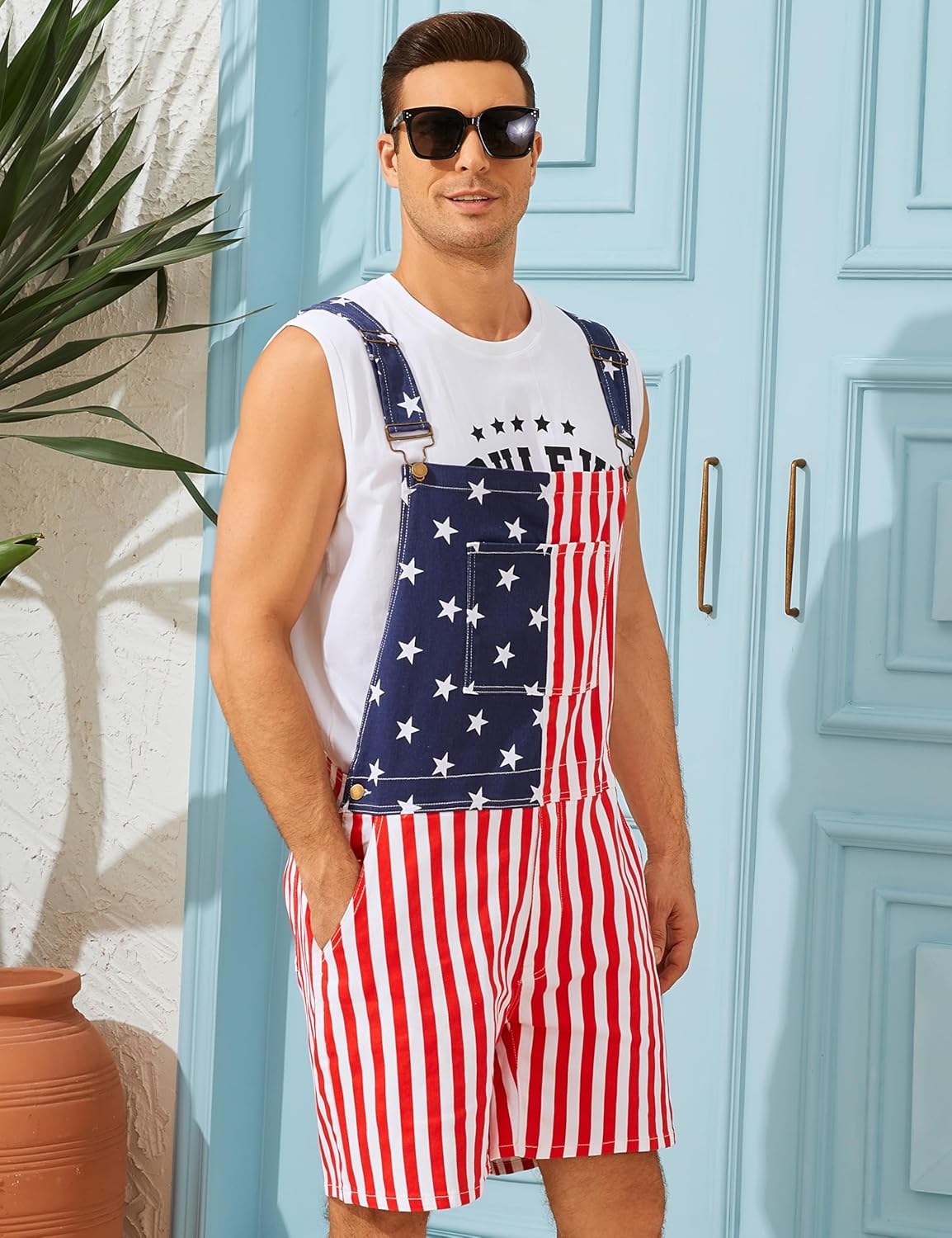 Overalls for Men Bib Coveralls Shorts Romper Printed Jumpsuits Festival Outfits - Image 5