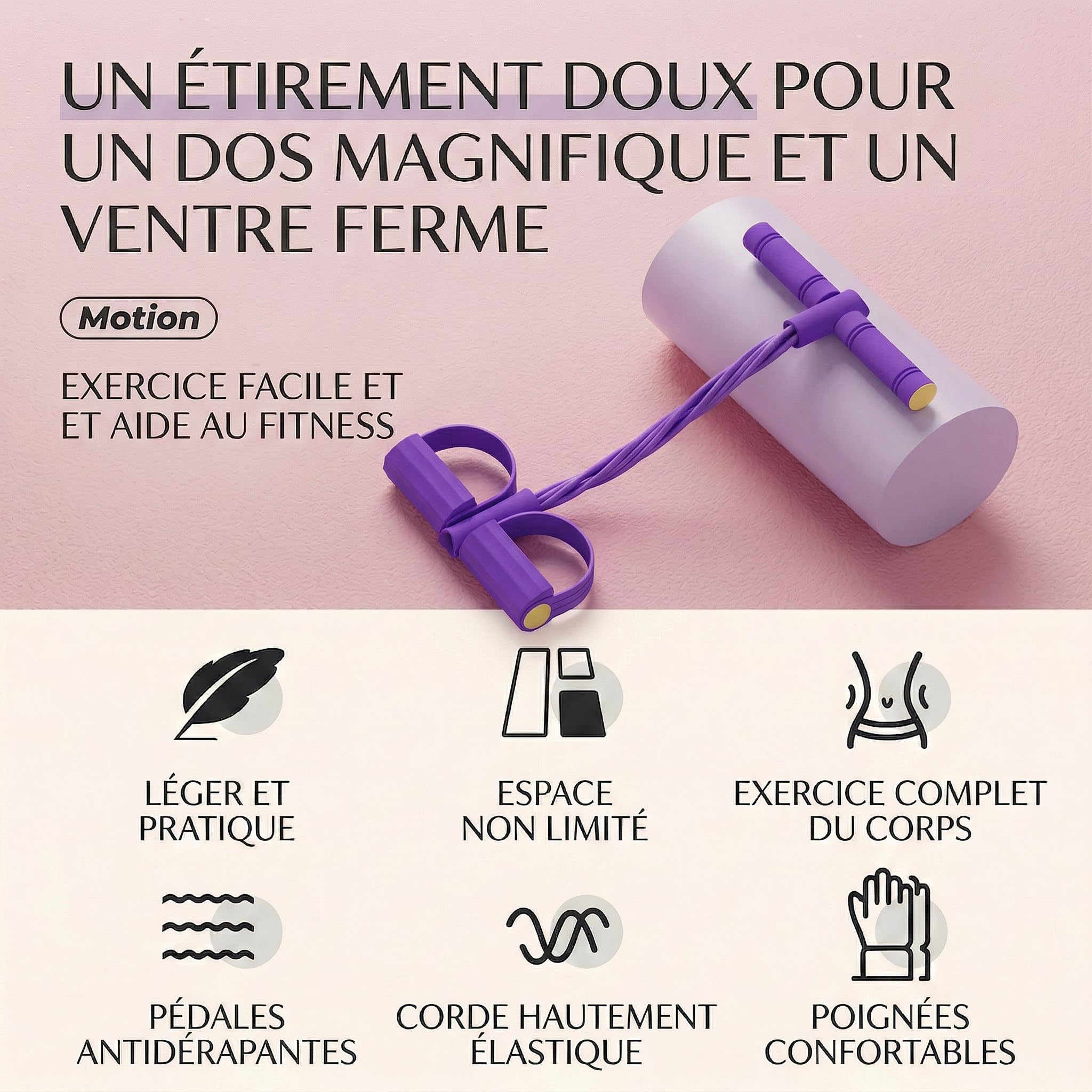 Corde de Tension Multifonctionnelle Élastique Fitness avec Pédales et Poignées - Bande de Résistance Musculation, 6 Tubes pour Abdominaux, Yoga et Entraînement à Domicile