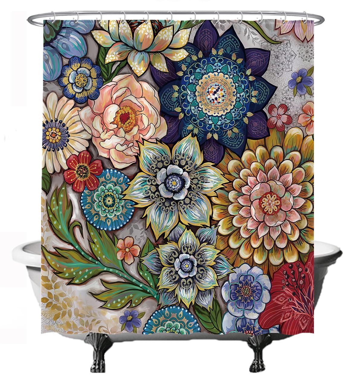 Ulticool - Cortina de Ducha - Flores Coloridas y Naturales - 180 x 200 cm - Lavable - Resistente al Agua - Antimoho - con 12 Anillas Blanco - Semi Transparente