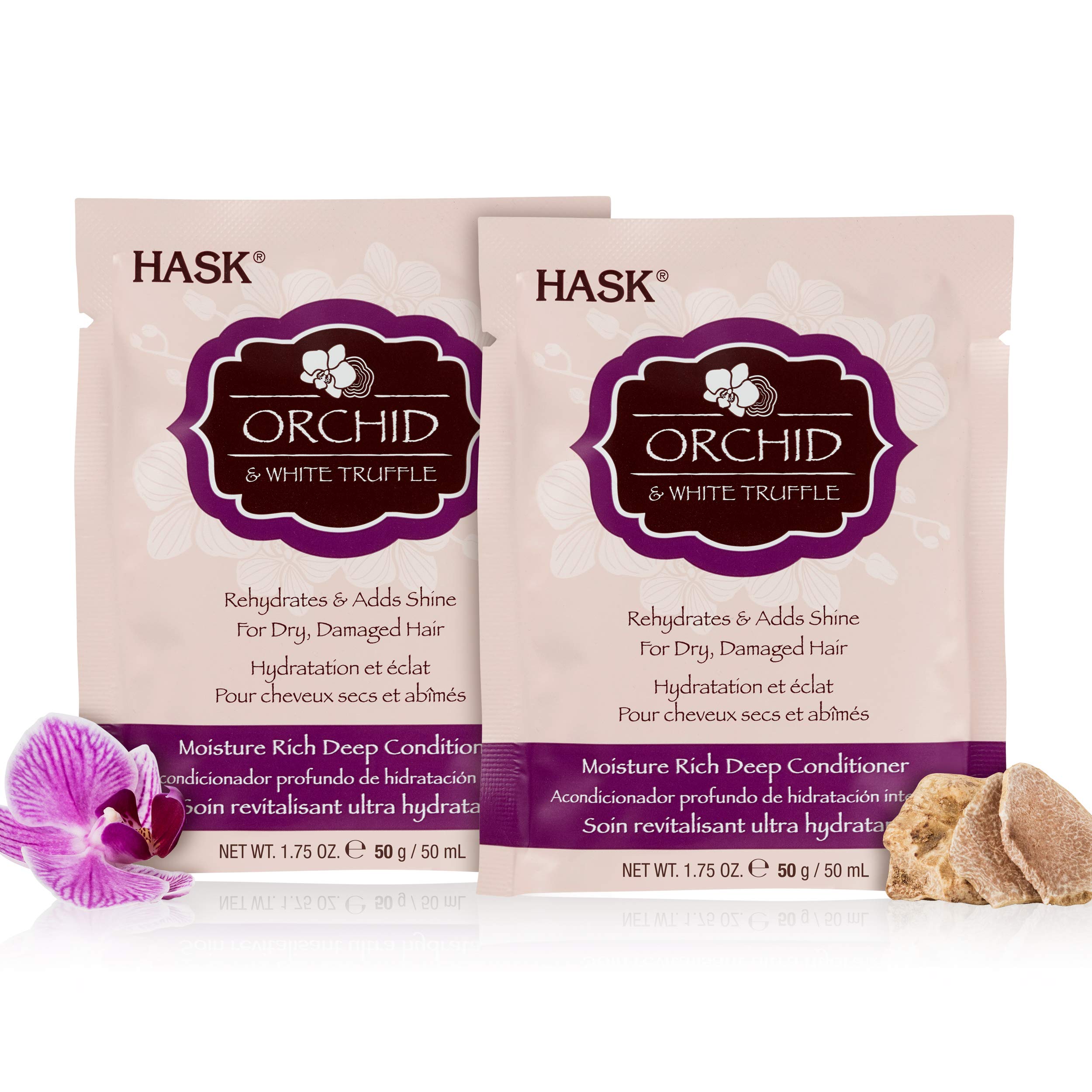 HASK ORCHID AND WHITE TRUFFLE Moisturizing Deep Conditioner Treatments for all hair types, color safe, gluten free, sulfate free, paraben free - Pack of 2 1.75 Fl Oz (Pack of 2)