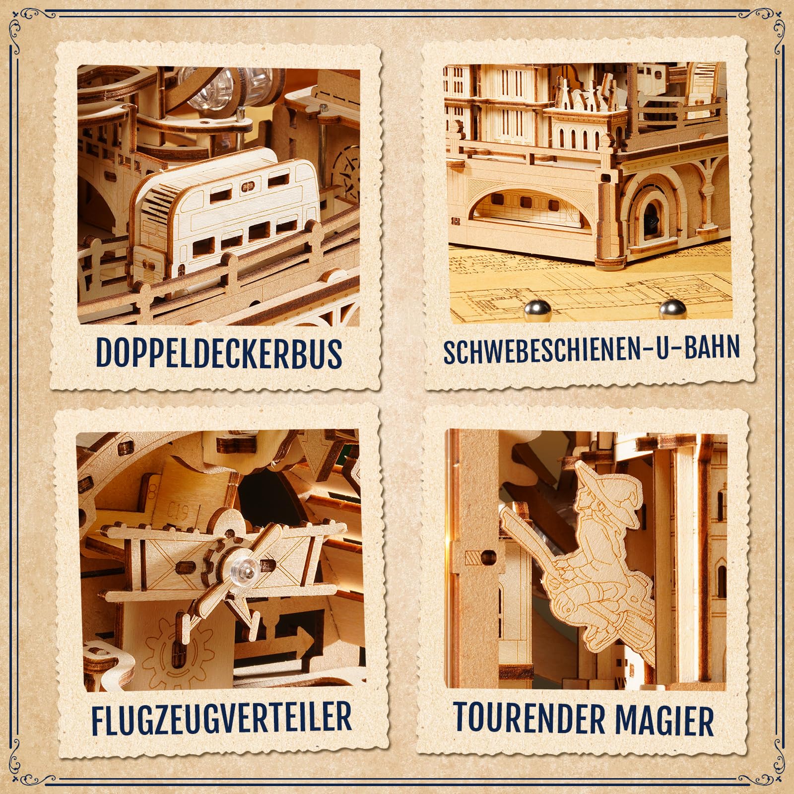 ROKR Marble Travel London EGB01 3D Puzzle Holz Murmelbahn Kugelbahn Modell für Erwachsene mit LED London Eye Big Ben Tower Bridge Bastelset Schreibtisch Dekoration Geschenk für Frauen Männer