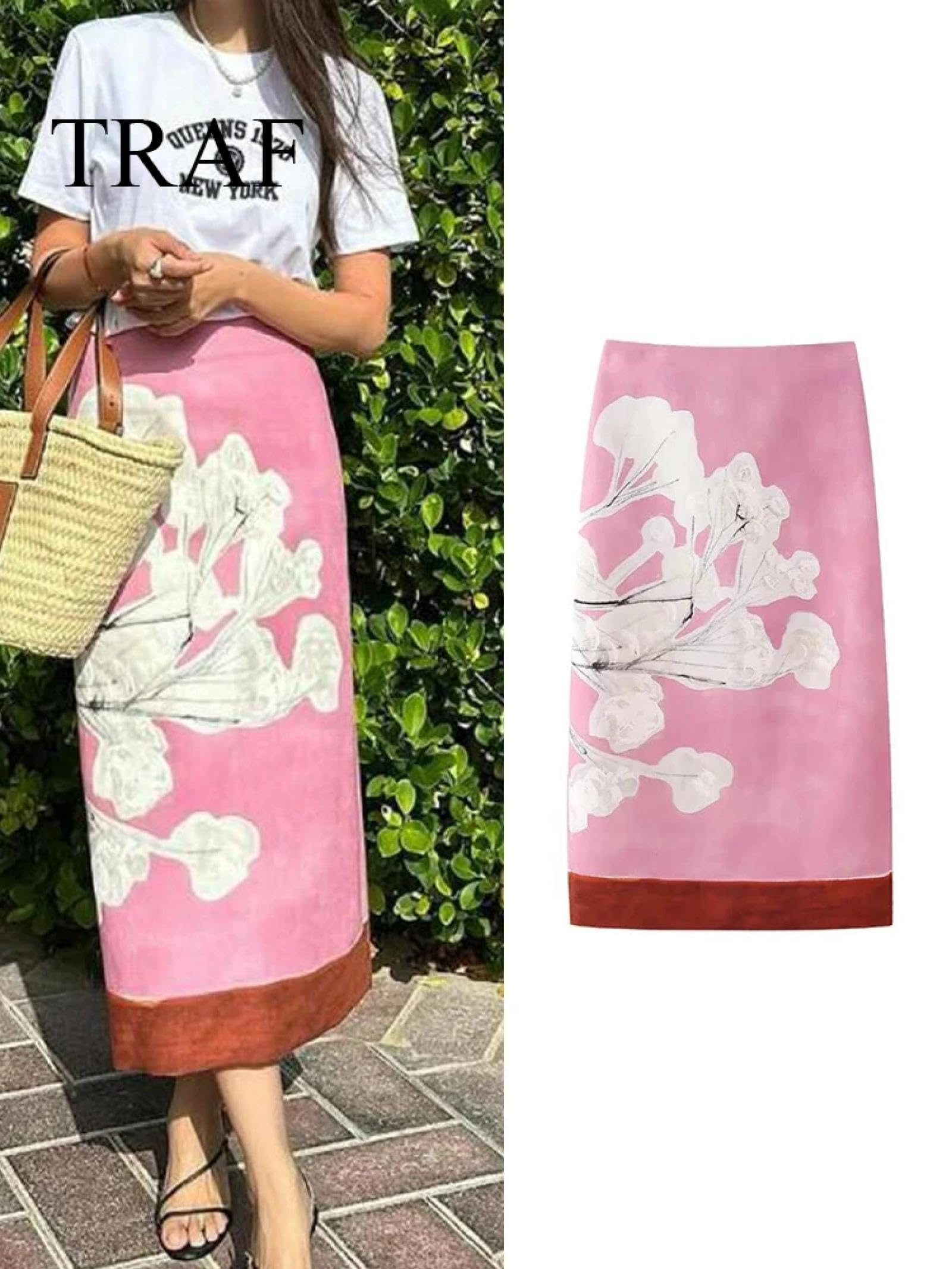 Falda Mujer Larga Cintura Alta Elástica Plisada Skirt Falda Midi Estampada para Mujer Falda Recta con Cremallera Y Abertura Delgada Elegante De Cintura Alta para Mujer