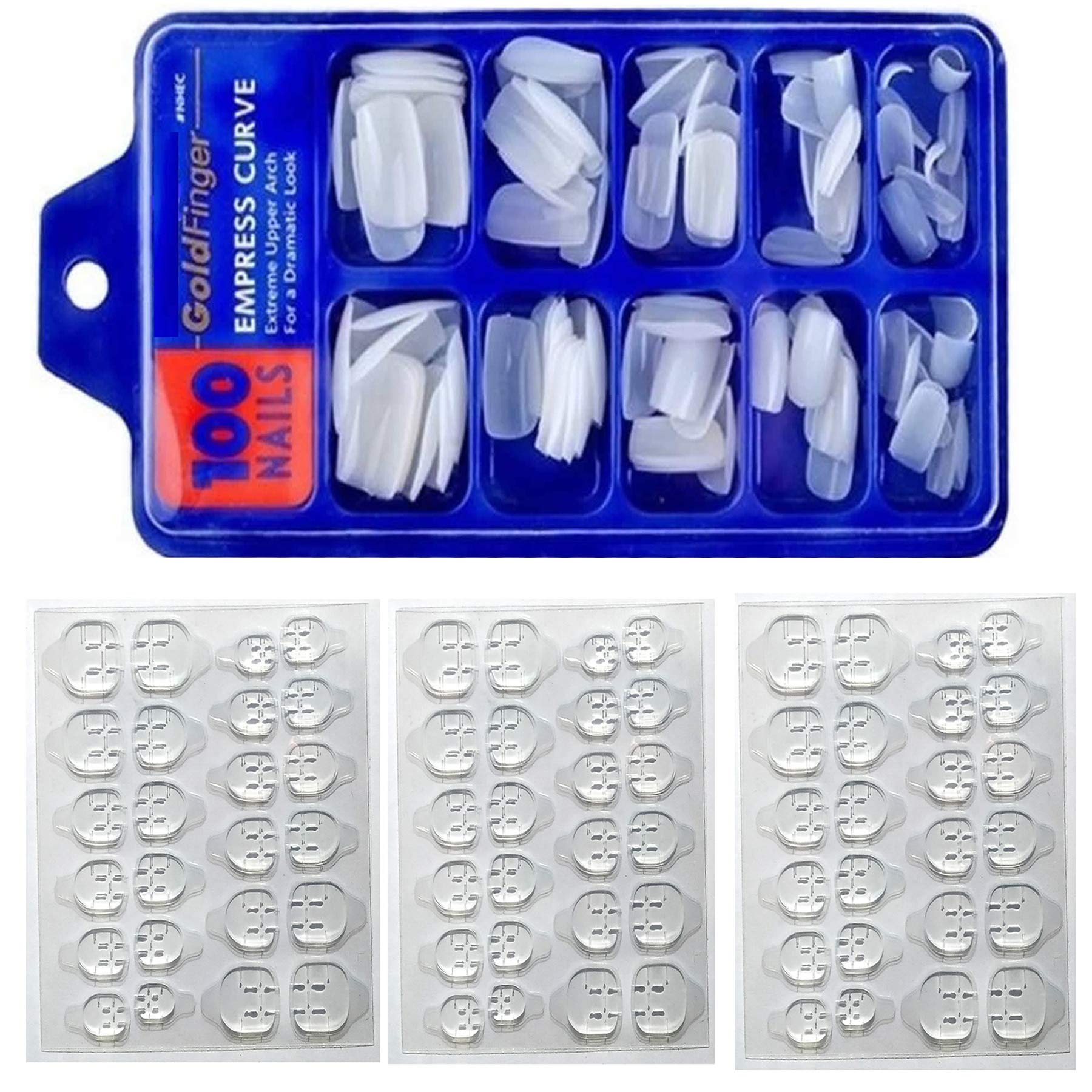 SellRider Professional Quality Artificial Clear white Dynamic shinning professional Finger Empress Curve 100 Tips Fake Nails with 3 Sheet Double Sided Nails Glue Sticker Clear white (Pack of 100)-image-23