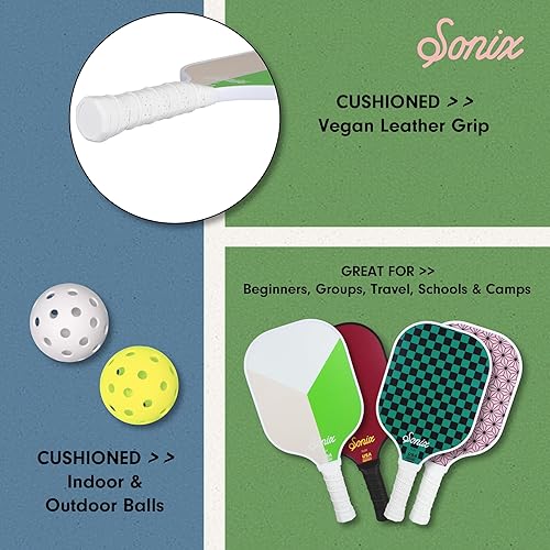 Miniatura 3 de Sonix Juego de 4 palas de pickleball  Aprobado por USAPA  Juego de pickleball de superficie de fibra de vidrio con 4 paletas, 2 bolas y bolsa