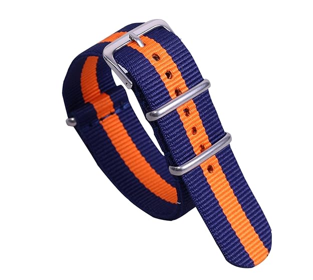 22mm Dark Blue/Orange High-Level Multicolor Nylon Perlon NATO Style Watch Straps Bands for Men