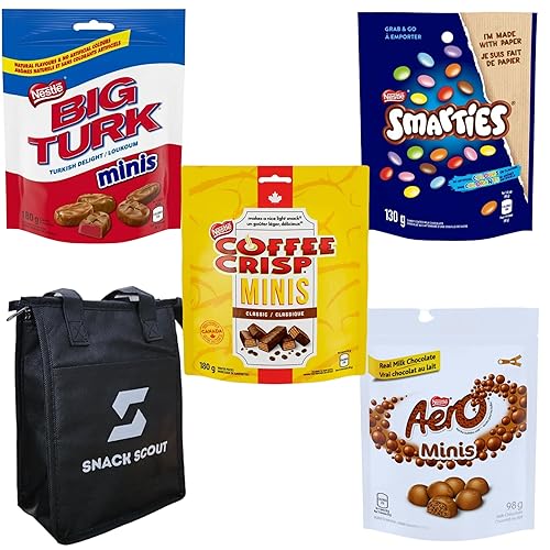 Nestle Canada Chocolate Minis Coffee Crisp, Aero, Smarties, paquete grande turco con bolsa de almuerzo Snack Scout