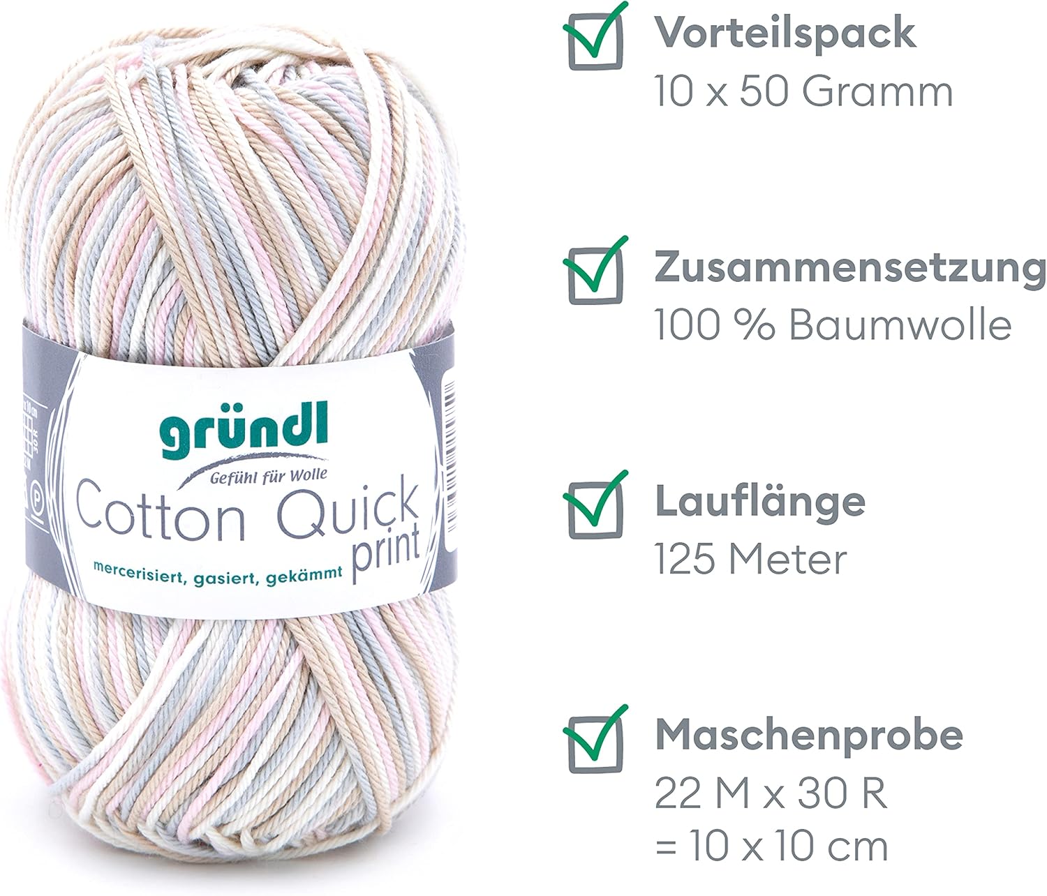 Gründl Cotton Quick Print Knitting/Crochet Yarn (Colourful Yarn Made of 100% Cotton, Oeko-TEX Certified, 50 g / 125 m - Image 3