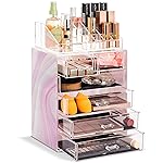 Sorbus Acrylic Makeup Organizer Set, 6-Drawer Vanity & Countertop Cosmetic Storage with Small & Wide Compartments, Tie Dye Makeup Storage for Brushes, Jewelry - Holiday Gift for Women & Teens