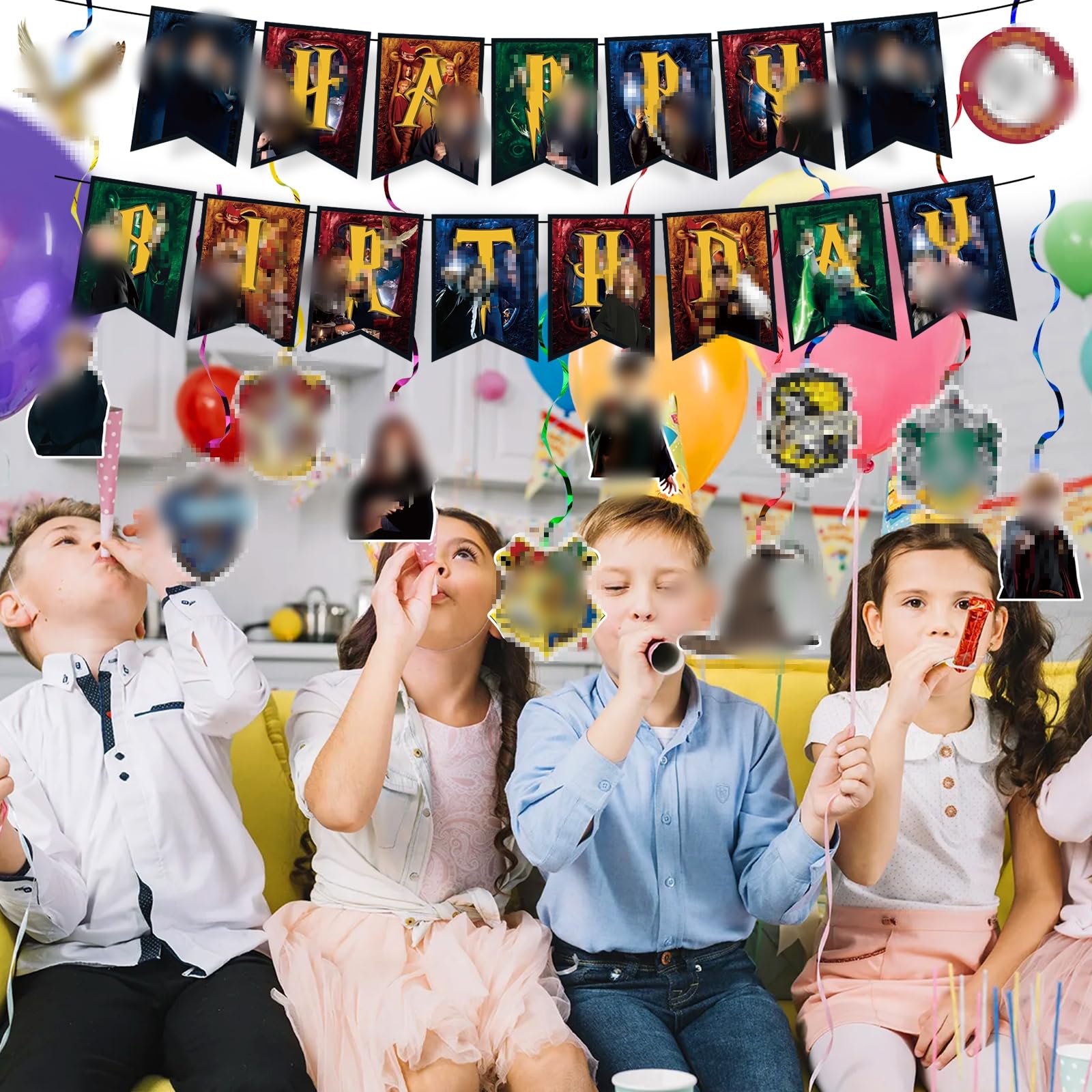 Birthday Decorations Banner for Boys Girls- 14Pcs Party Decorations Birthday Banner Bunting Garland and Hanging Swirls Decorations Party Pack for Cartoon Theme Party Supplies - Image 2
