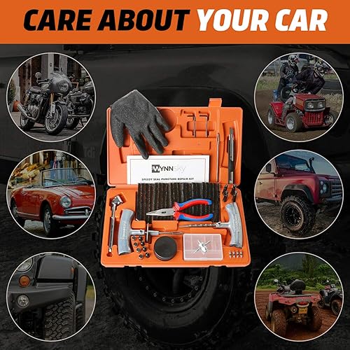 Miniatura 7 de WYNNsky Kit de herramientas de reparación de neumáticos de alta resistencia, kit de 54 tapones de neumáticos planos para motocicleta, ATV, Jeep,