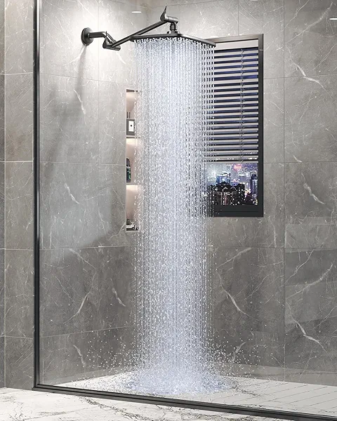 Veken 11.8" Black Rain Shower Head, Rectangular Rainfall Shower Heads with 11" Stainless Steel Exension Arm, Height & Angle Decor Adjustable, High Pressure Showerhead, Bathroom Accessories, 2.5GPM