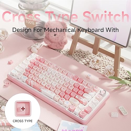 Miniatura 6 de EWEADN MOA - Linda tecla de gato, 121 teclas personalizadas PBT de doble disparo para teclado mecánico, compatibilidad universal, teclas rosas para