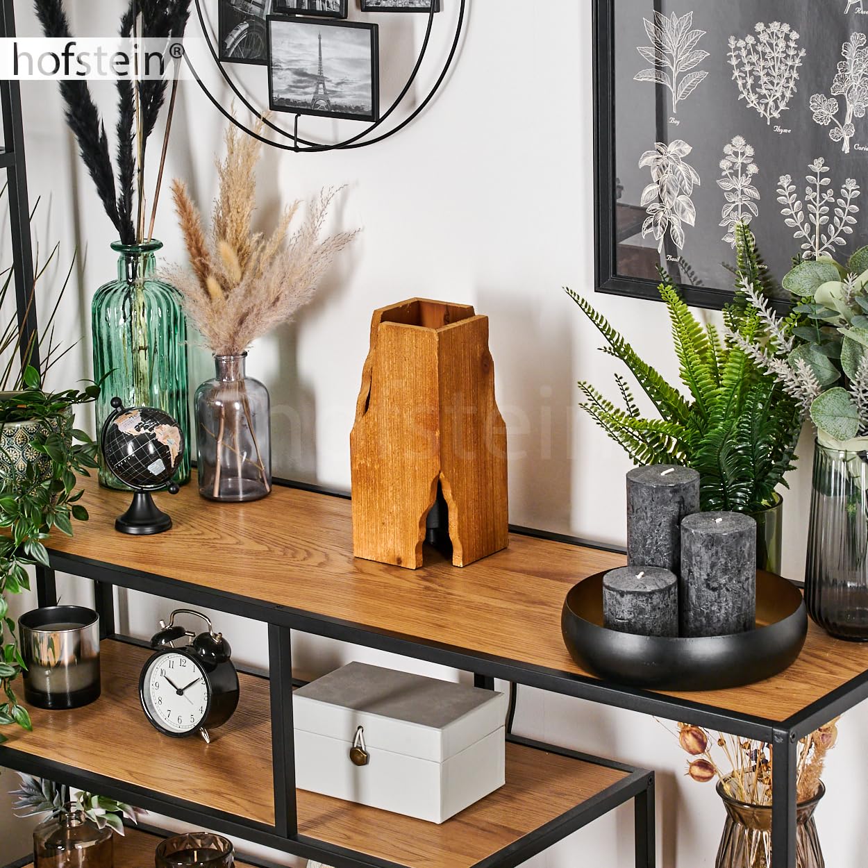 Tischleuchte Sernadelo, Tischlampe aus Metall/Holz in Schwarz/Naturfarben, Leseleuchte im Boho-Design mit Schirm aus Holz und An-/ Ausschalter am Kabel, Höhe 25 cm, 1 x E27, ohne Leuchtmittel