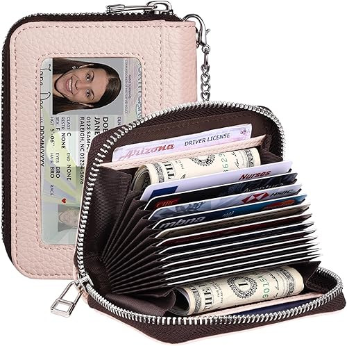 Miniatura 9 de RUNBOX Cartera para tarjetas de crédito para mujer, tarjetero con cremallera para mujer, bloqueo RFID, cartera con llavero, tamaño compacto