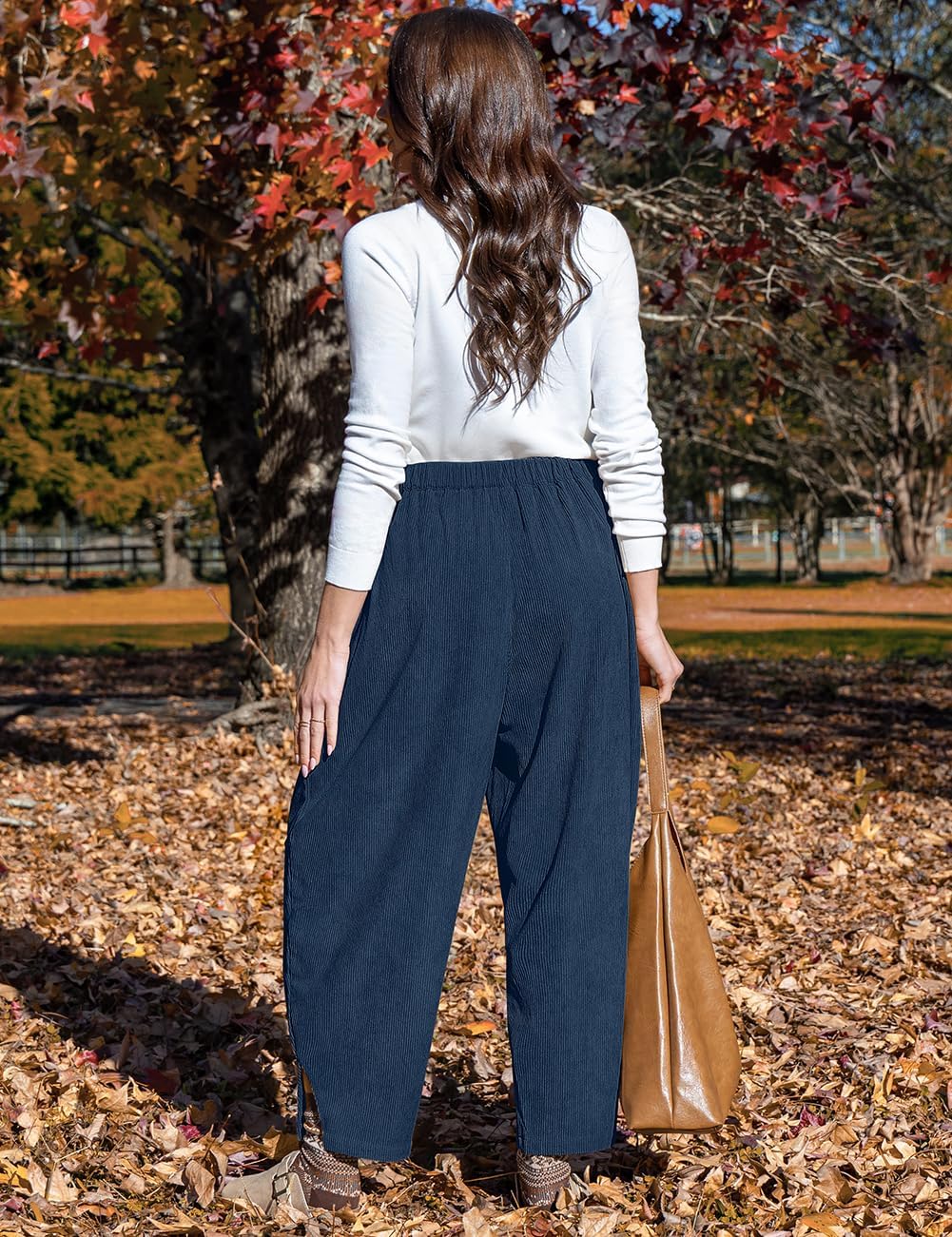 TARSE Womens Corduroy Harem Pants Casual Elastic Waist Wide Leg Pants Loose Fit Baggy Trousers with Pockets - Image 5