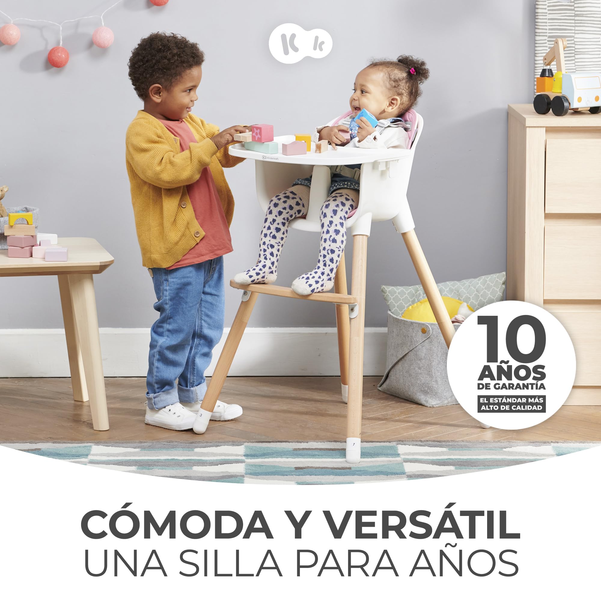 kk Kinderkraft Trona Bebé 2 en 1 SIENNA, Silla Infantil, Bandeja Desmontable, Gris