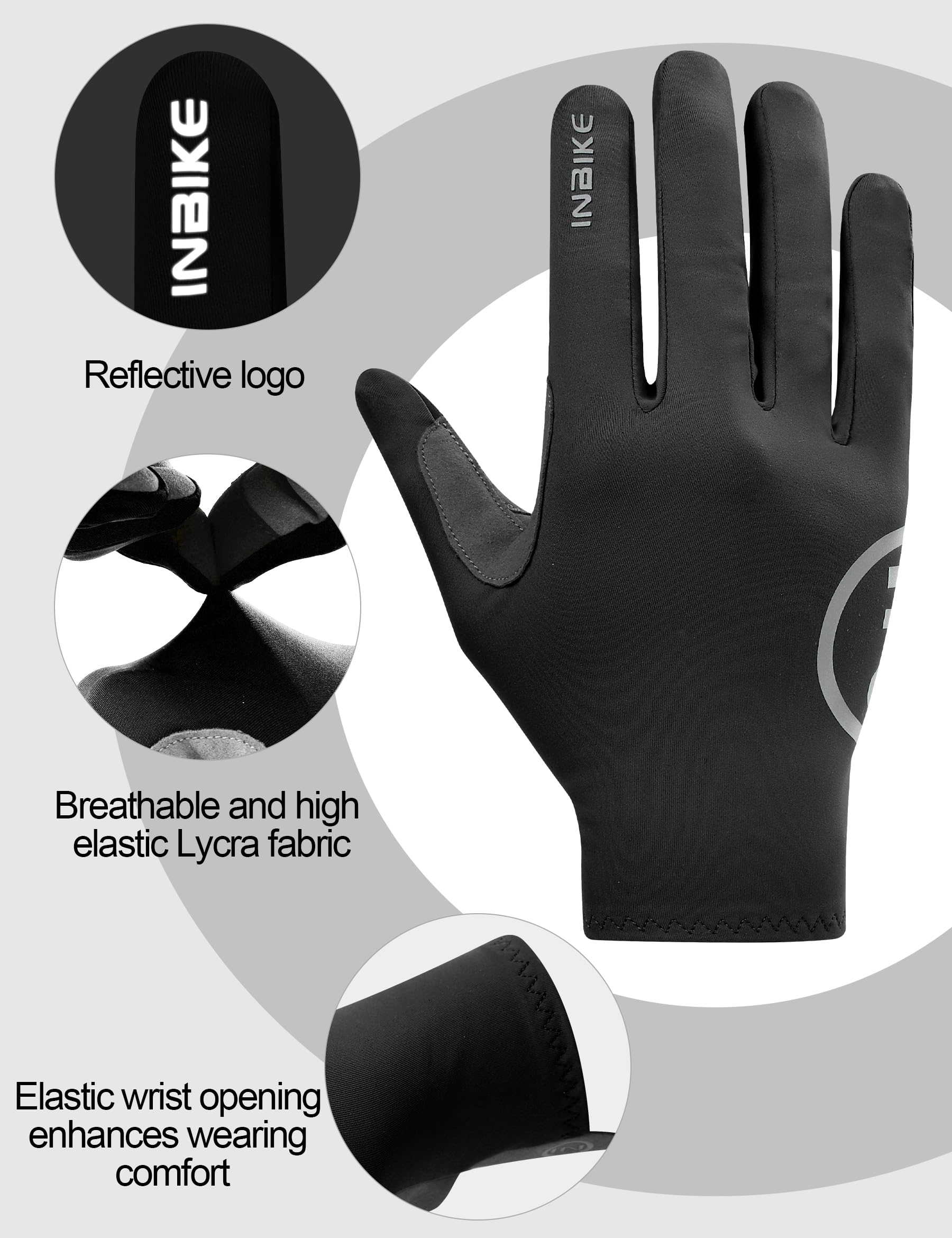 INBIKE Fahrradhandschuhe Herren Damen Lang Sommer Atmungsaktiv Radhandschuhe MTB Handschuhe Langfinger Reflektierende Anti-Rutsch für Radfahren Rennrad Sport