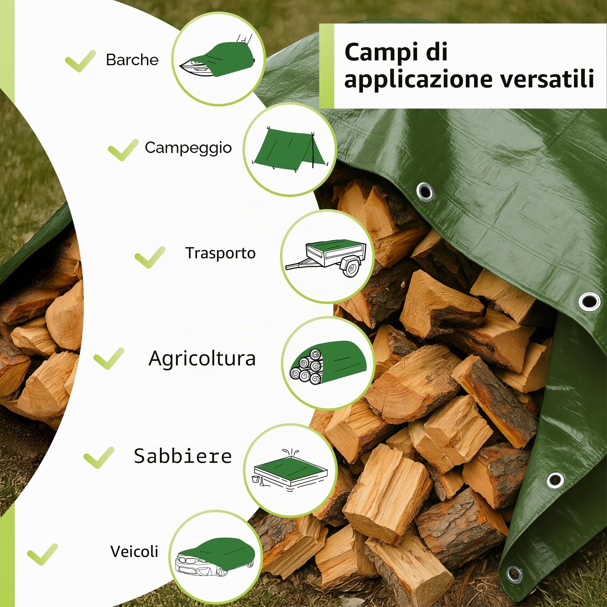 Telone impermeabile GF Premium Line 140g/m² verde 10m x 20m = 200m², telo in tessuto e protettivo, telone rinforzato occhiellato per barche, legno, piscina, mobili da giardino, auto, antistrappo