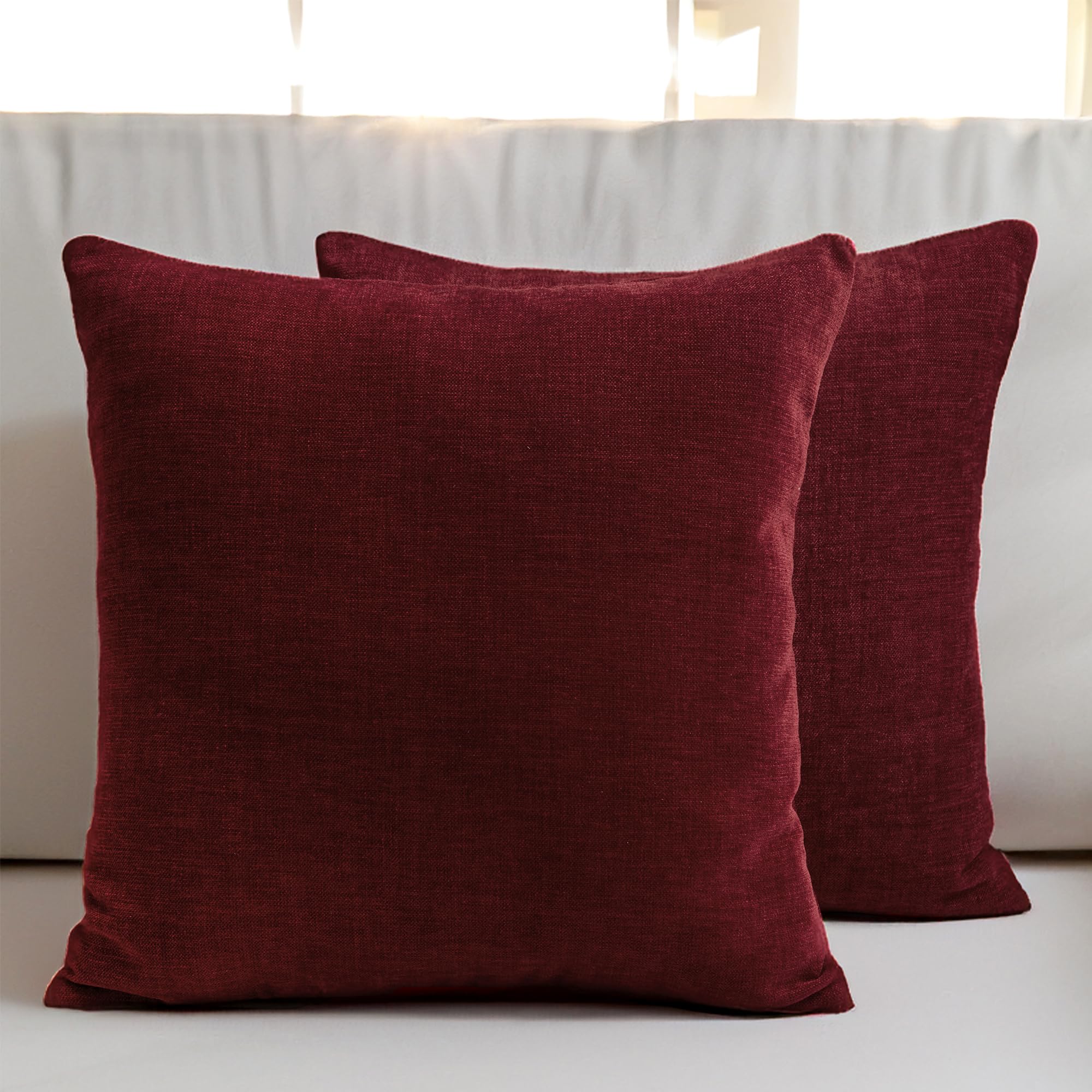 Encasa Fundas de Cojín de Chenilla Juego de 2 | Granate - (24"x24") (60x60 cm) | Fundas Decorativas de Cojín Cuadrado para Sofá, Decoración del Hogar, Sofá