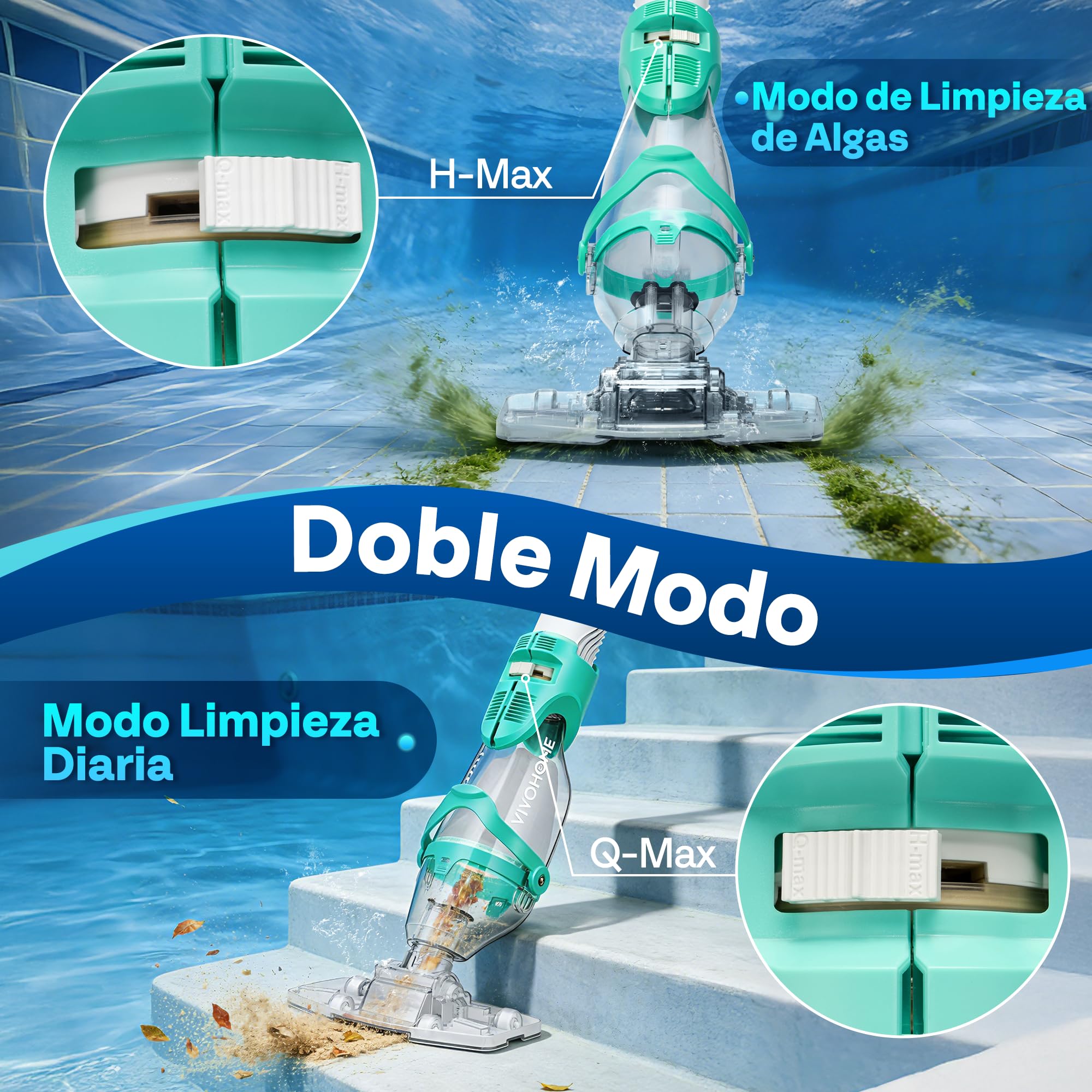 VIVOHOME 250cm Aspirador de Piscina Inalámbrica con Succión Fuerte de 4300LPH, Limpiafondos Piscina Autonomía de 75 Minutos para Piscinas Spas y Jacuzzis