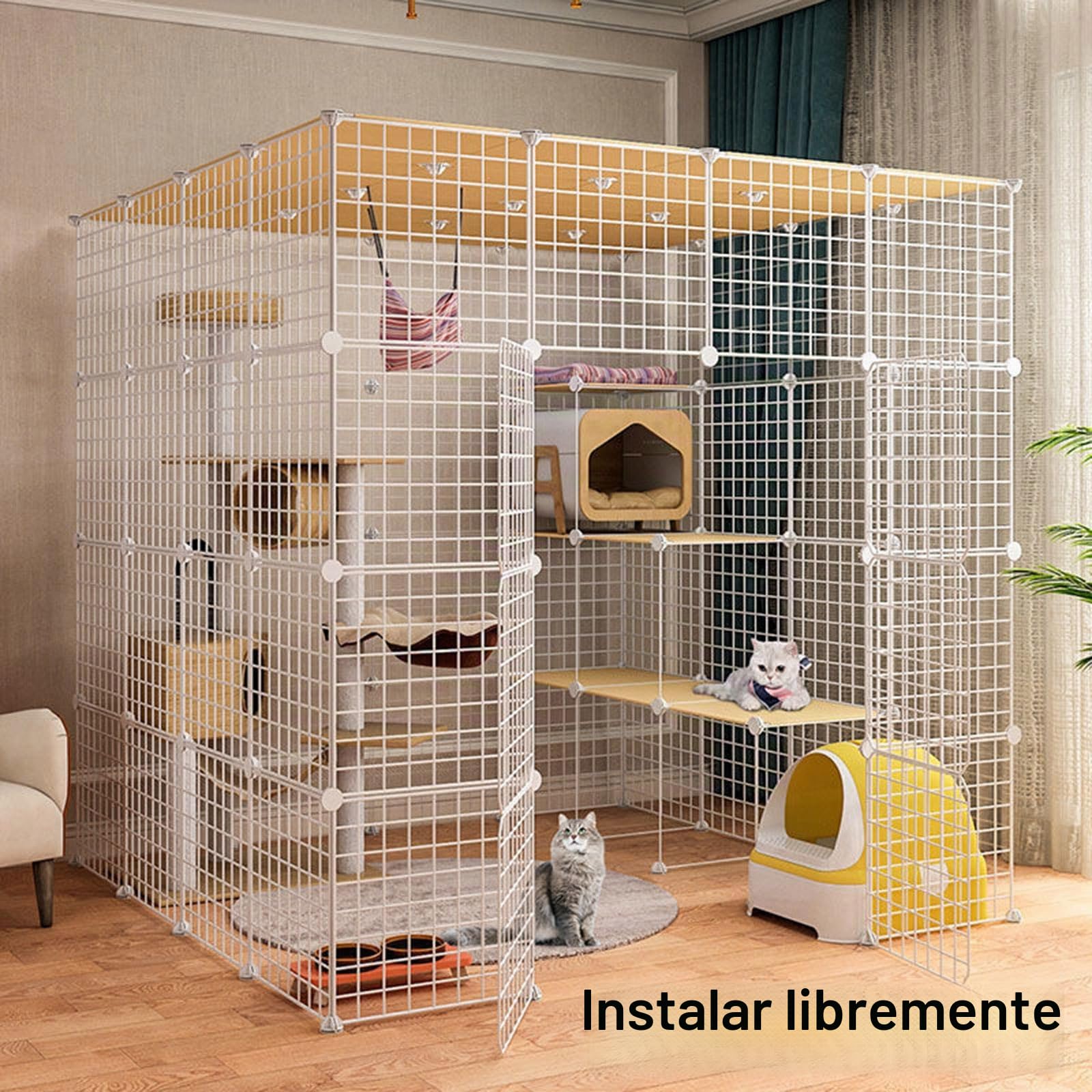 Jaula Exterior Gato, Jaula Grande para Gatos, Jaula de Perreras de Alambre de Metal Desmontable, Jaula de Perreras de Alambre de Metal Desmontable, para 1-3 Gatos