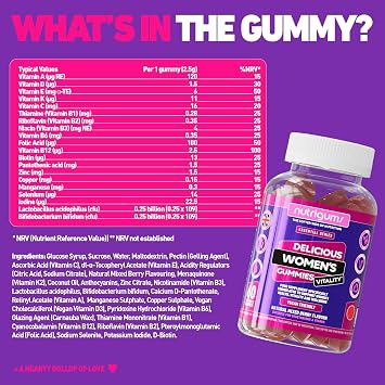 Nutrigums Vitality Multivitamin and Probiotic Gummy Bears for Women Mixed Fruit Flavour 60 Vegan Gummy Bears Contains 19 Active Nutrients Gut Bone Energy Hair Skin Vision