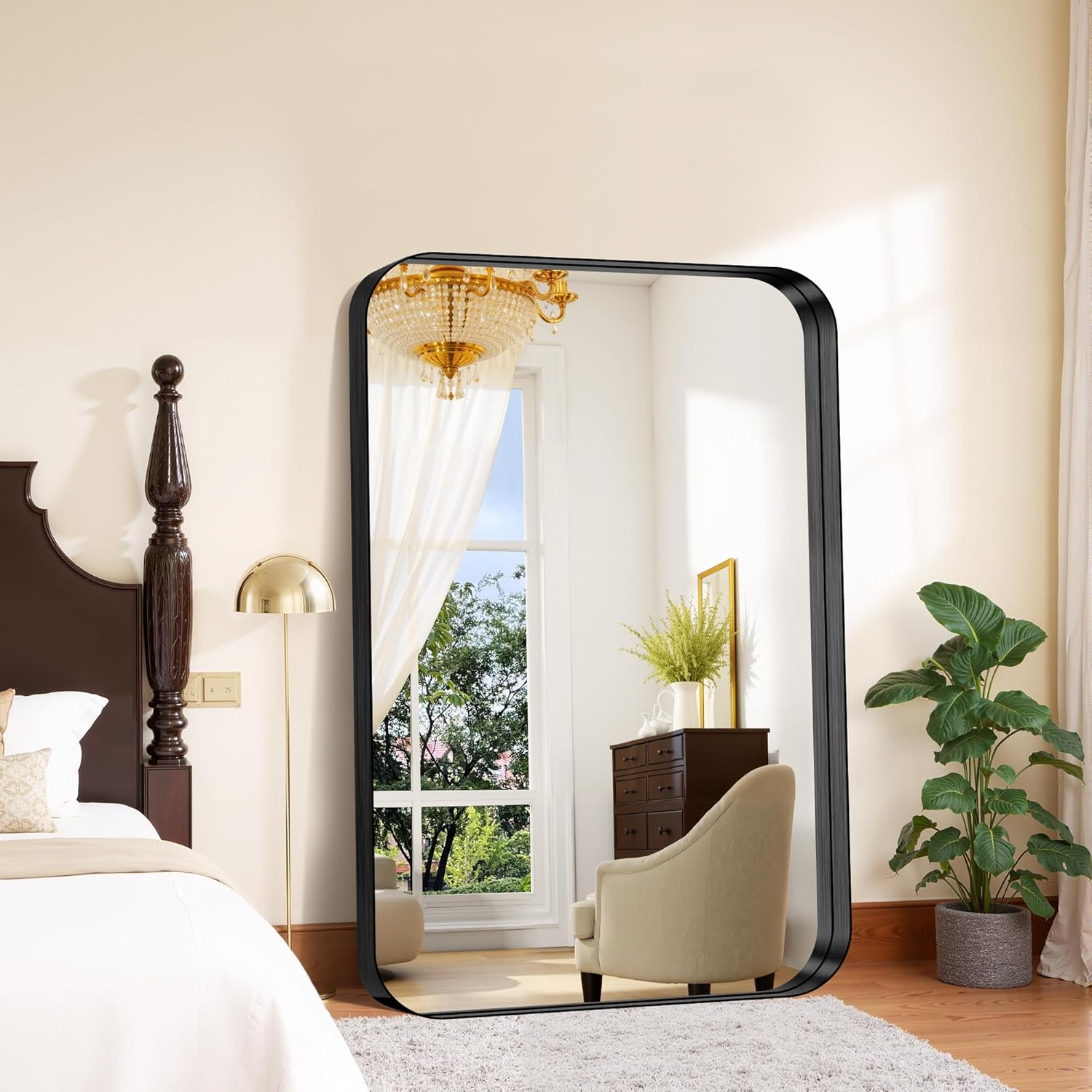 FORBATH 55x36 Inch Large Bathroom Mirror for Double Sinks, Brushed Black Deep Frame Wall Mirror with Rounded Corners, Anti-Rust Tempered Glass for Modern Farmhouse Vanity (Horizontal/Vertical)