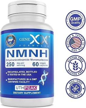 Genex Formulas 250mg NMNH (60 Capsules - 30 Servings) | UthpeakTM NMNH (Dihydronicotinamide Mononucleotide) NAD+ Precursor for Healthy Aging - Non-GMO, Gluten-Free, Vegetarian