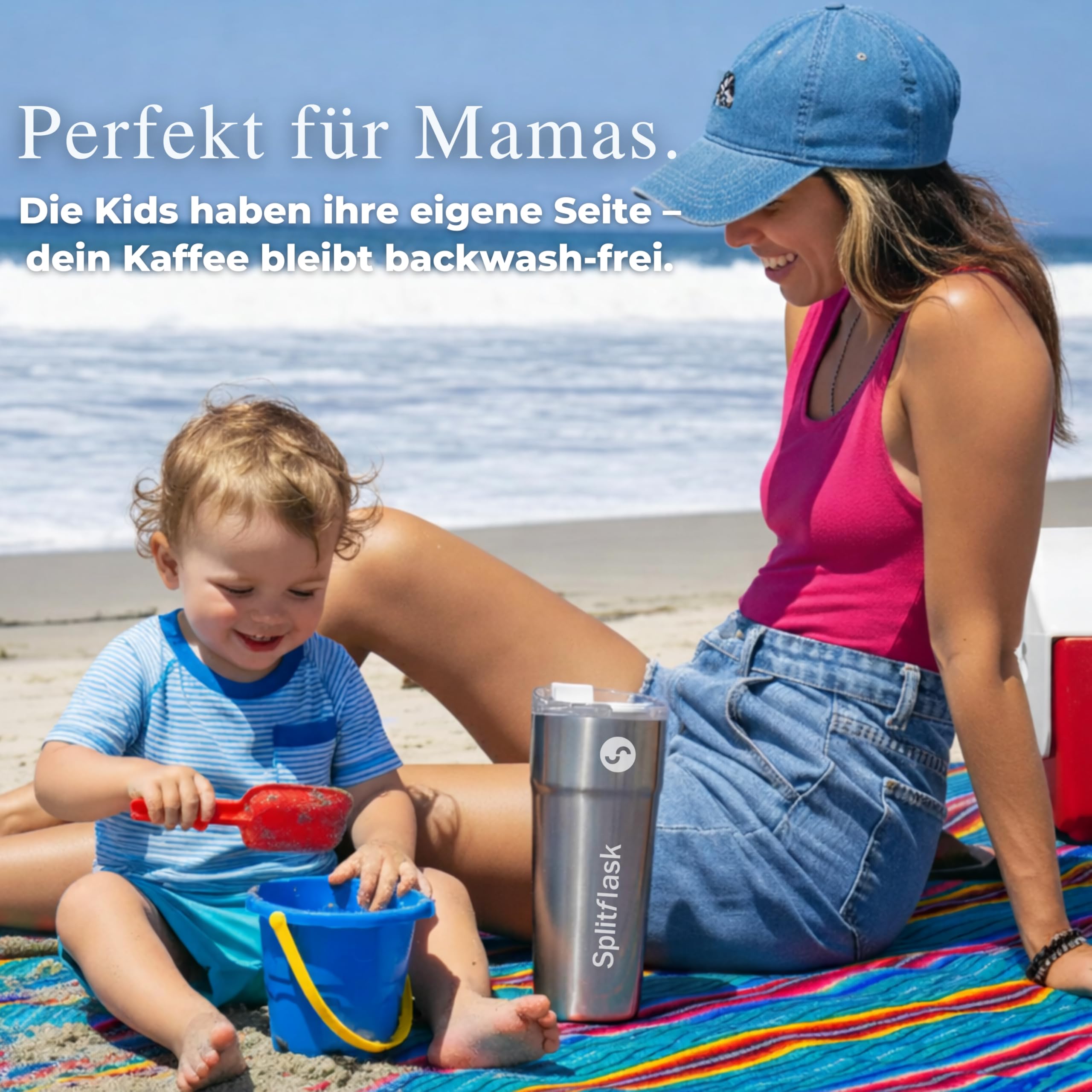 Splitflask Doppelkammer Isolierter Kaffeebecher - 850ml Auslaufsicherer Edelstahl Thermobecher, Heiße und Kalte Getränke, Reisegeeignet, Kaffee und Wasserflasche - Schwarz