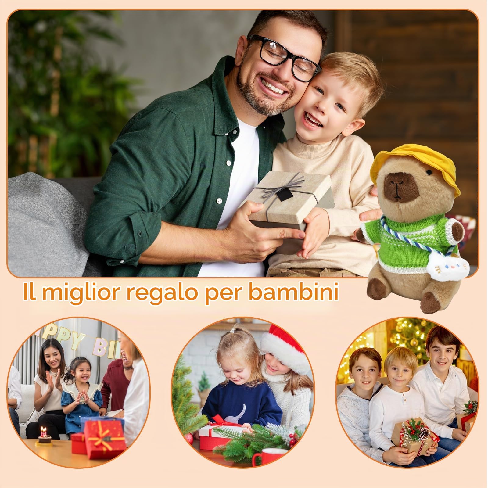 Capybara Peluche Set,23cm Peluche Capybara Bambola,simpatici peluche Capibara,peluche per bambini con vestiti e accessori,per la casa a forma di animale di peluche per il soggiorno (NEW 13PCS)