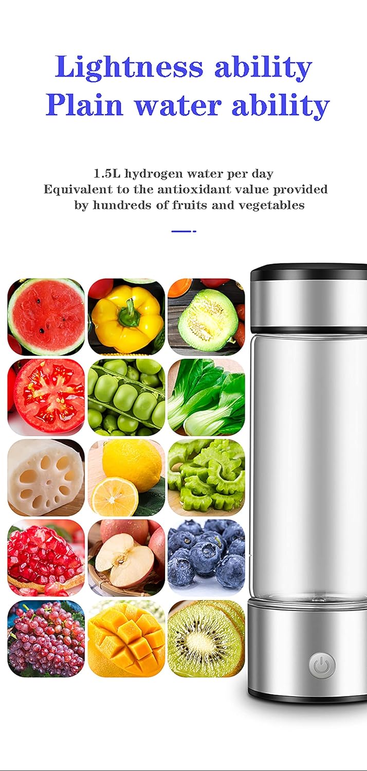 Hydrogen Water Bottle, Portable USB Rechargeable 3-mins Water ionizer Bottle, Anti-Oxidation and Anti-Aging Glass Health Cup, Hydrogen up to 800-1000 PPB