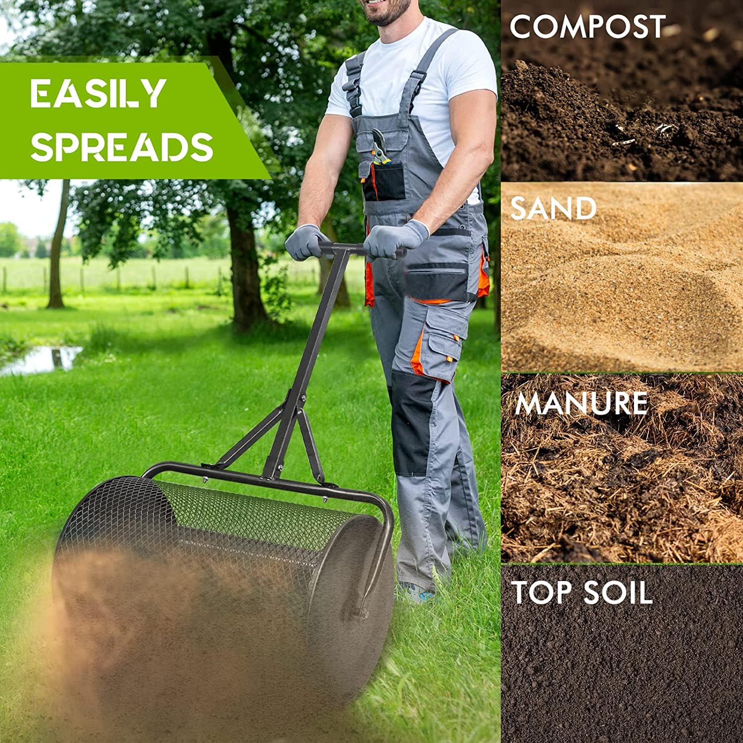 Outils de Jardin épandeurs de Jardin de pelouse de 24 Pouces, épandeur de Compost, épandeur de Mousse de Tourbe épandeur de Jardin épandeur de Tourbe épandeur de Commode de pelouse