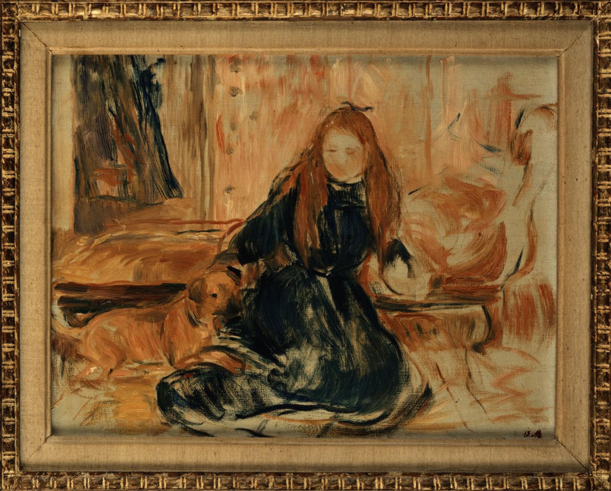 POSTERIIk Famous Modern Artwork Art Mural Young Girl Playing with a Dog by Berthe Morisot Oil Paintings Pictures for Home Decor 60x90cm
