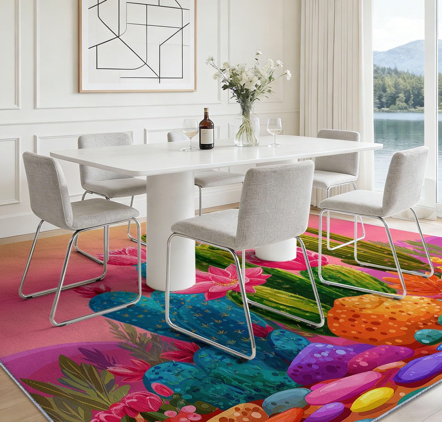 Area Rugs - Alfombra antideslizante lavable con diseño de flores de cactus de 140 x 200 cm, alfombra antideslizante para dormitorio, sala de estar, alfombra de suelo de pelo corto que no se desprende