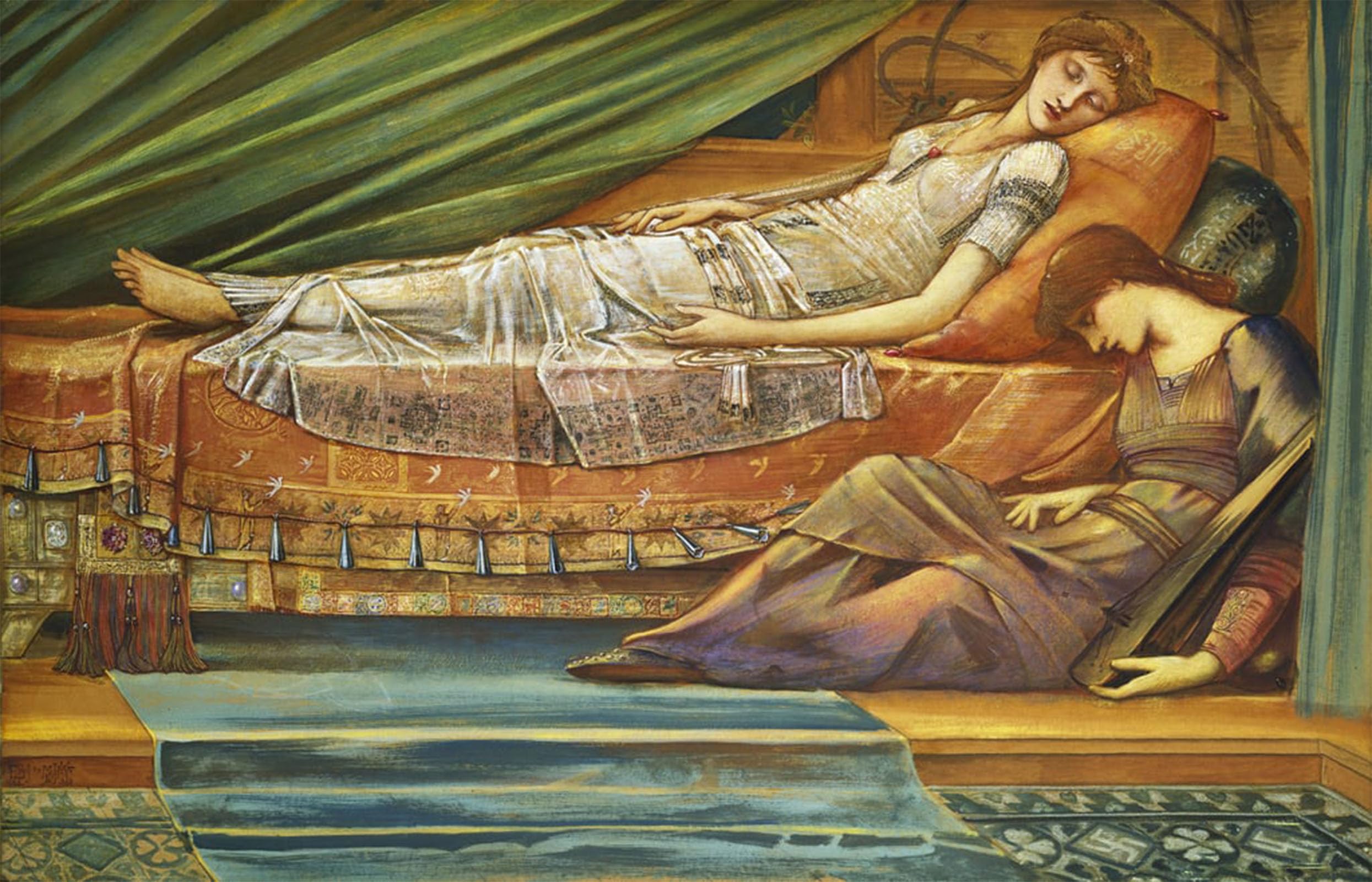 ARTXLXXBN Famous Painting Canvas Artwork Graffiti Print the Sleeping by Edward Burne Jones Portrait Canvas Image for Home Decor 60x90cm