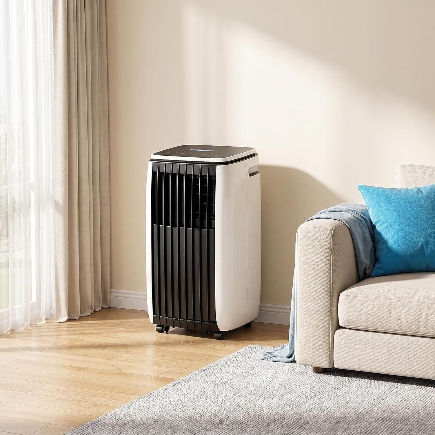 Climatizzatore Portatile 14000 BTU con Pompa di Calore, unità Condizionata 2-in-1 Freddo e Caldo Autoportante su Ruote, Aria Condizionata Mobile Compatta per Am, C+12000 Btu, C+12000 BTU