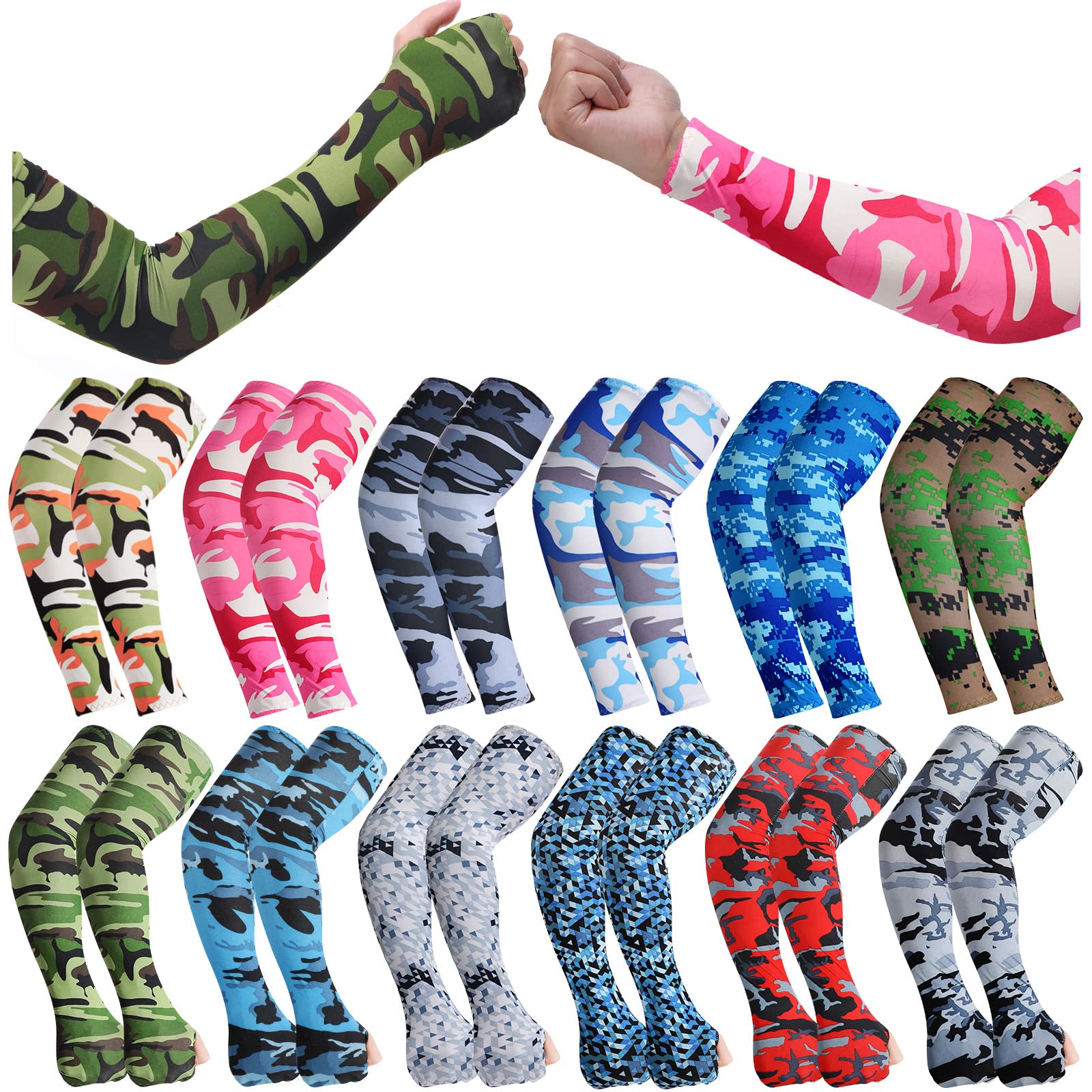 Lot de 12 paires de manchons de refroidissement pour homme et femme - Pour sports de plein air, course à pied, golf, cyclisme (motif camouflage)