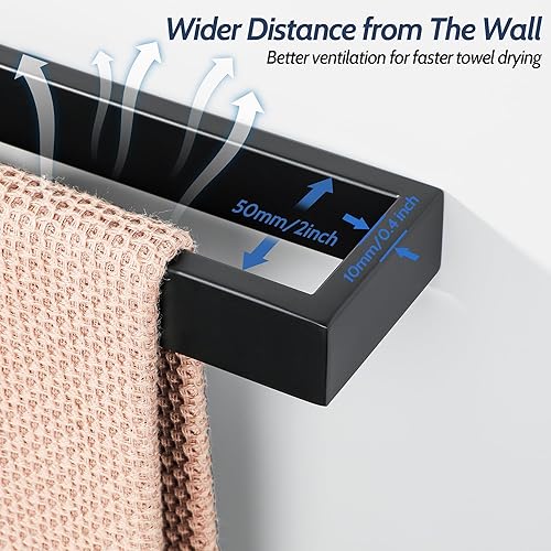 Miniatura 4 de Sayayo Toallero negro mate para baño, toalla de mano de 10 pulgadas, soporte para toallas de montaje en pared, cuadrado SUS304 de acero inoxidable