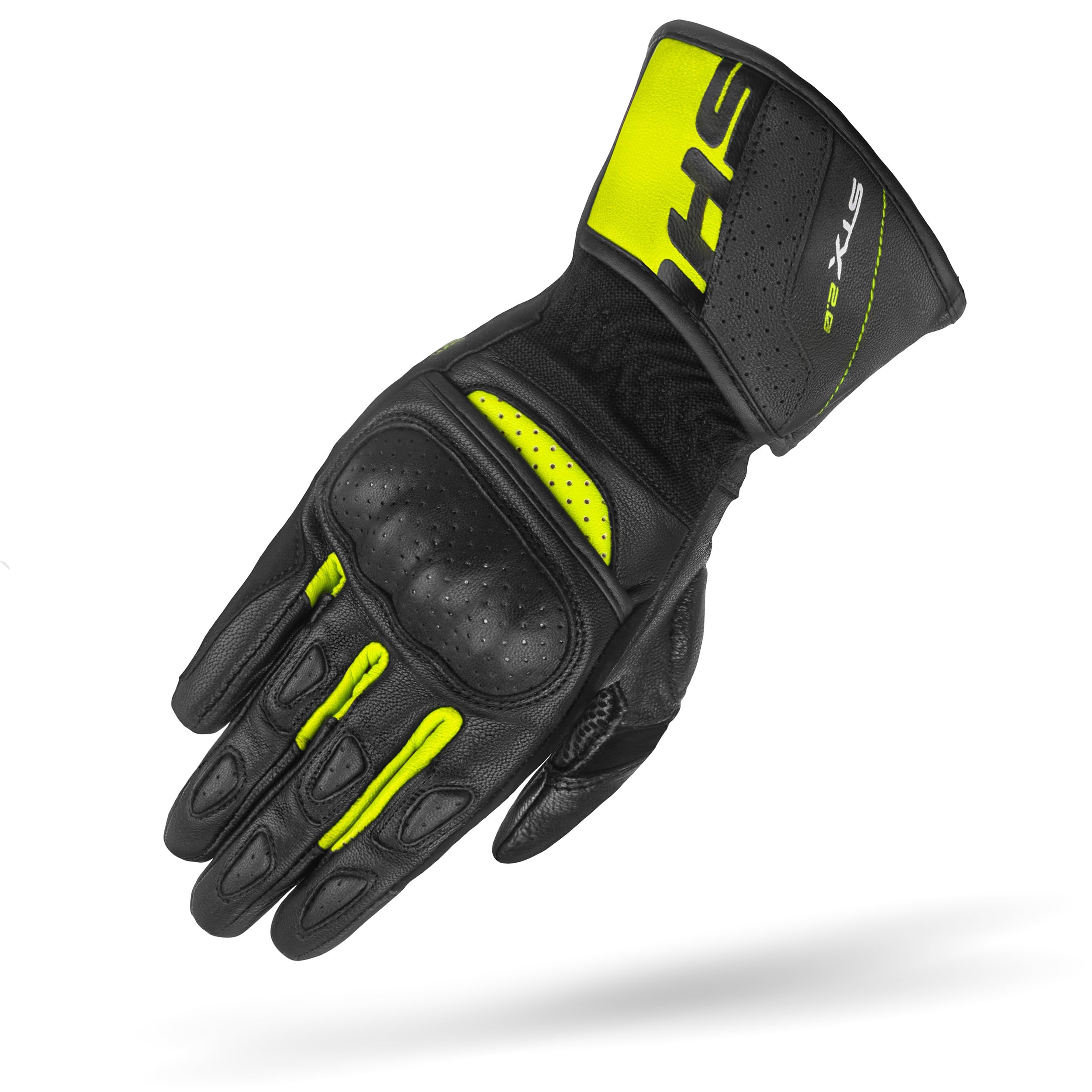 SHIMA STX Guantes Moto Hombre Cuero Homologados Largo Verano Motos Guante Ventilado Certificatos con Protección Motorista Racing Protecciones Ventilación Verão (Masculinos, Fluo, XL)