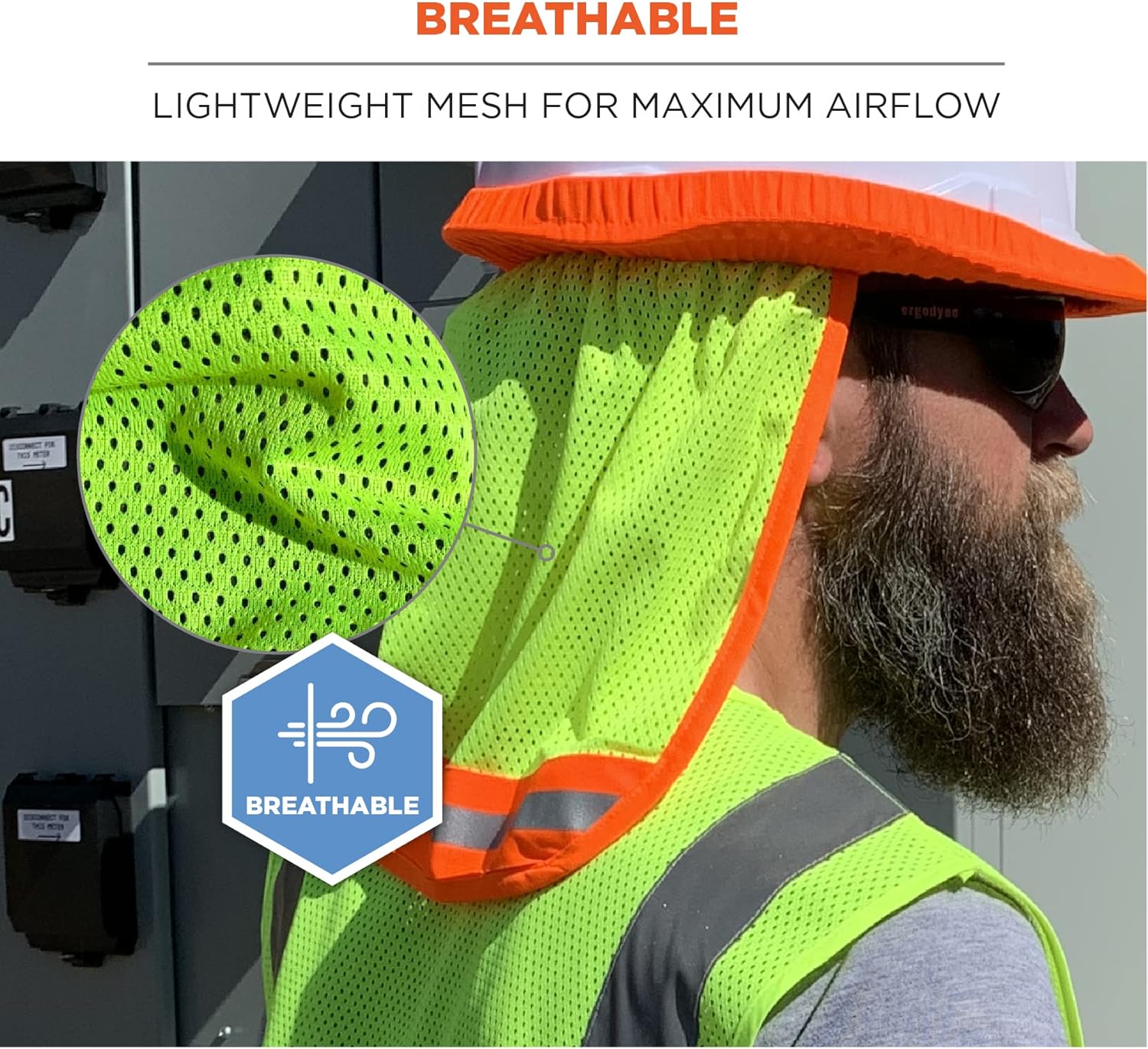 Ergodyne GloWear 8005 High Visibility Reflective Mesh Hard Hat Neck Shade, Lime