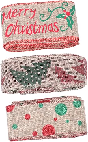 VILLCASE 3 Pcs Christmas Burlap Ribbon Gift Ribbon Listones para Manualidades Christmas Ribbon Christmas Gift Wrapping Ribbon Christmas Wrapping