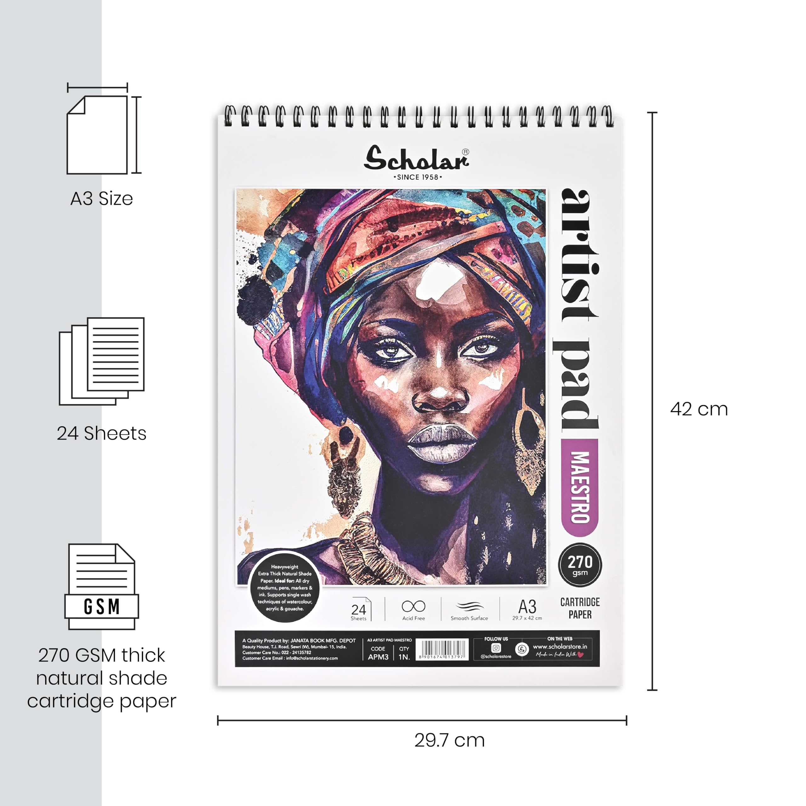 Scholar Artist Pad - Premium Drawing Paper (A3) -3
