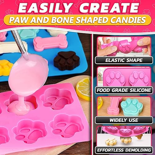 Miniatura 4 de 2 moldes de golosinas para perros para hornear y congelar  Molde de silicona en forma de hueso y pata de perro, antiadherente, azul y rosa  Diseño