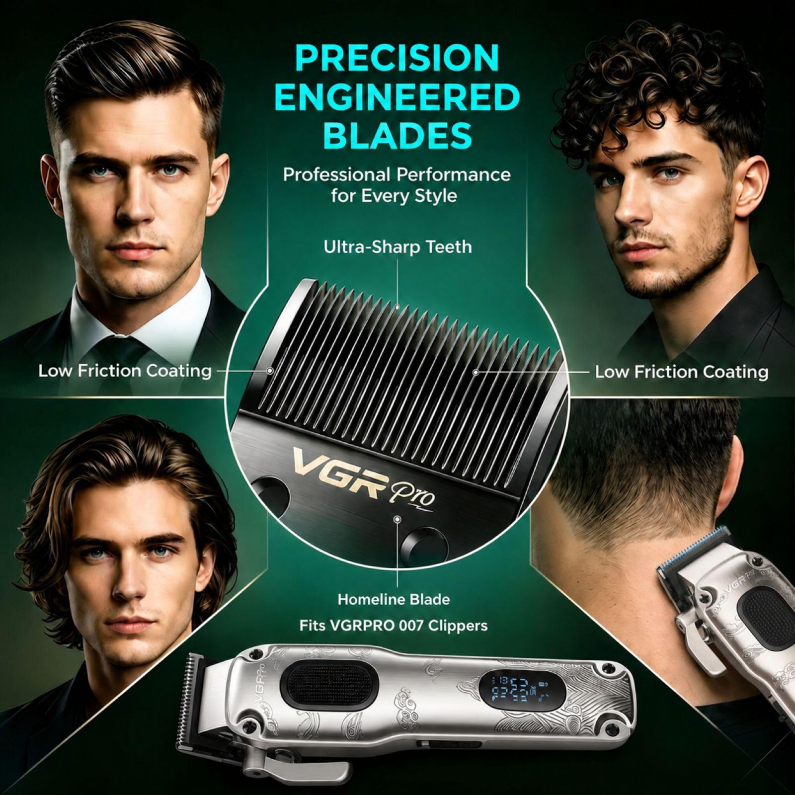 VGRPRO tagliacapelli uomo professionale con lame di ricambio, 7000 RPM kit da barbiere per taglio capelli, casa e salone