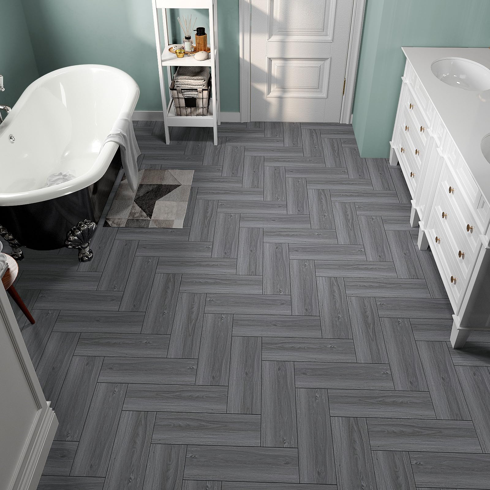VaryPaper 20 pezzi 91,2 x 15,2 cm Peel and Stick pavimenti in vinile grigio effetto legno pavimenti in vinile impermeabile appiccicoso piastrelle per bagno cucina pavimenti pavimenti rimovibili per