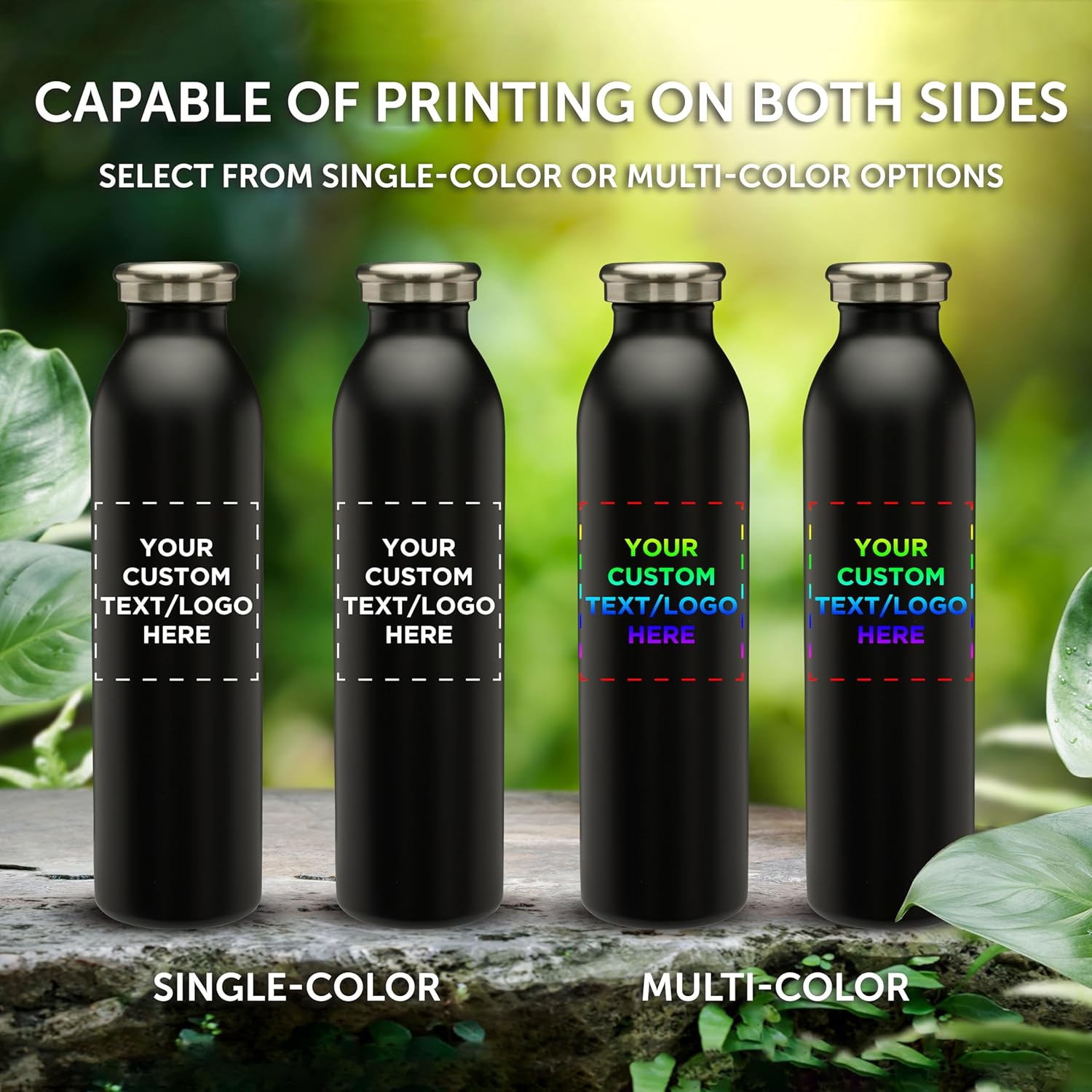 DISCOUNT PROMOS Custom Posh Stainless Steel Water Bottles 20 oz. Set of 6, Personalized Bulk Pack - Double Wall, Perfect for Coffee, Soda, Other Hot & Cold Beverages - Black