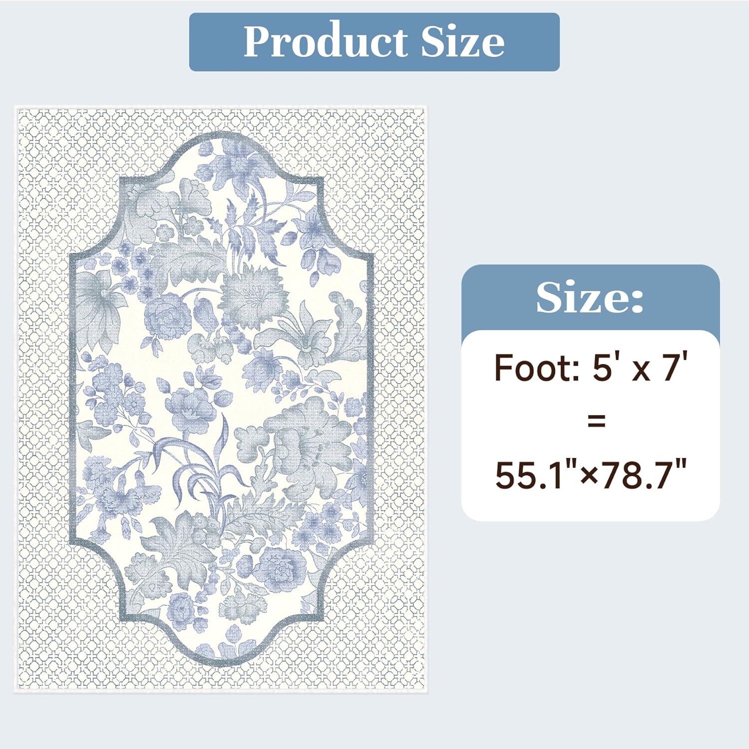 jxgzyy Soft Area Rug for Bedroom, 0.31'' Thick Blue and White Porcelain Style Rug, Foyer Rugs for Entryway 5×7, Oriental Lounge Rug with Cotton Backing, Low Pile Faux Wool Carpet for Study