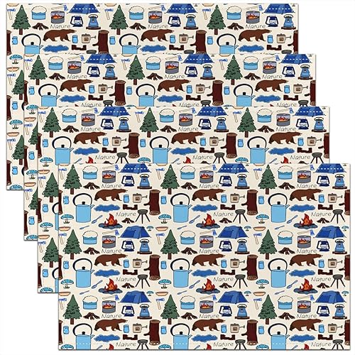 Miniatura 5 de jejeloiu Juego de 4 manteles individuales panda de 12 x 18 pulgadas, bonitos manteles de animales para mesa, decoración de animales de cerezo,