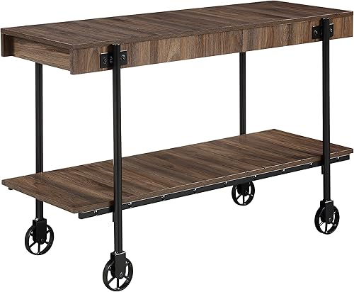 Miniatura 43 de Furniture of America Cleon Industrial - Juego de mesa de sofá y mesa de sofá con ruedas para sala de estar, color negro y roble rústico (3 piezas)