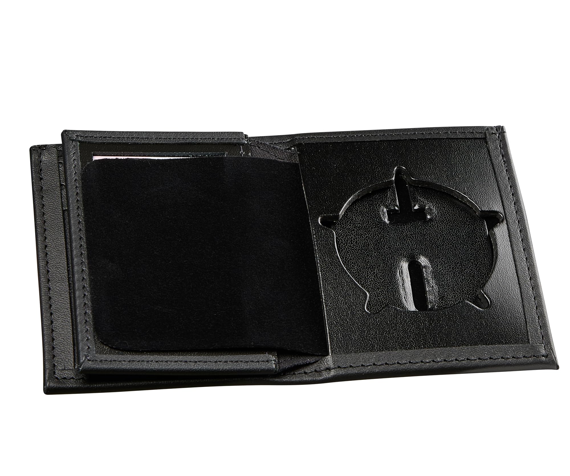 Perfect Fit Hidden Badge Bifold Wallet County Sheriff’s Office Police Badge Holder and ID Case Hidden Badge Wallet (Cutout PF-745) Black Leather